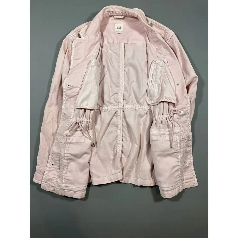 GAP Women's Soft Pink Cotton Jacket Gathered Waist Button Front Sz L - Picture 4 of 7